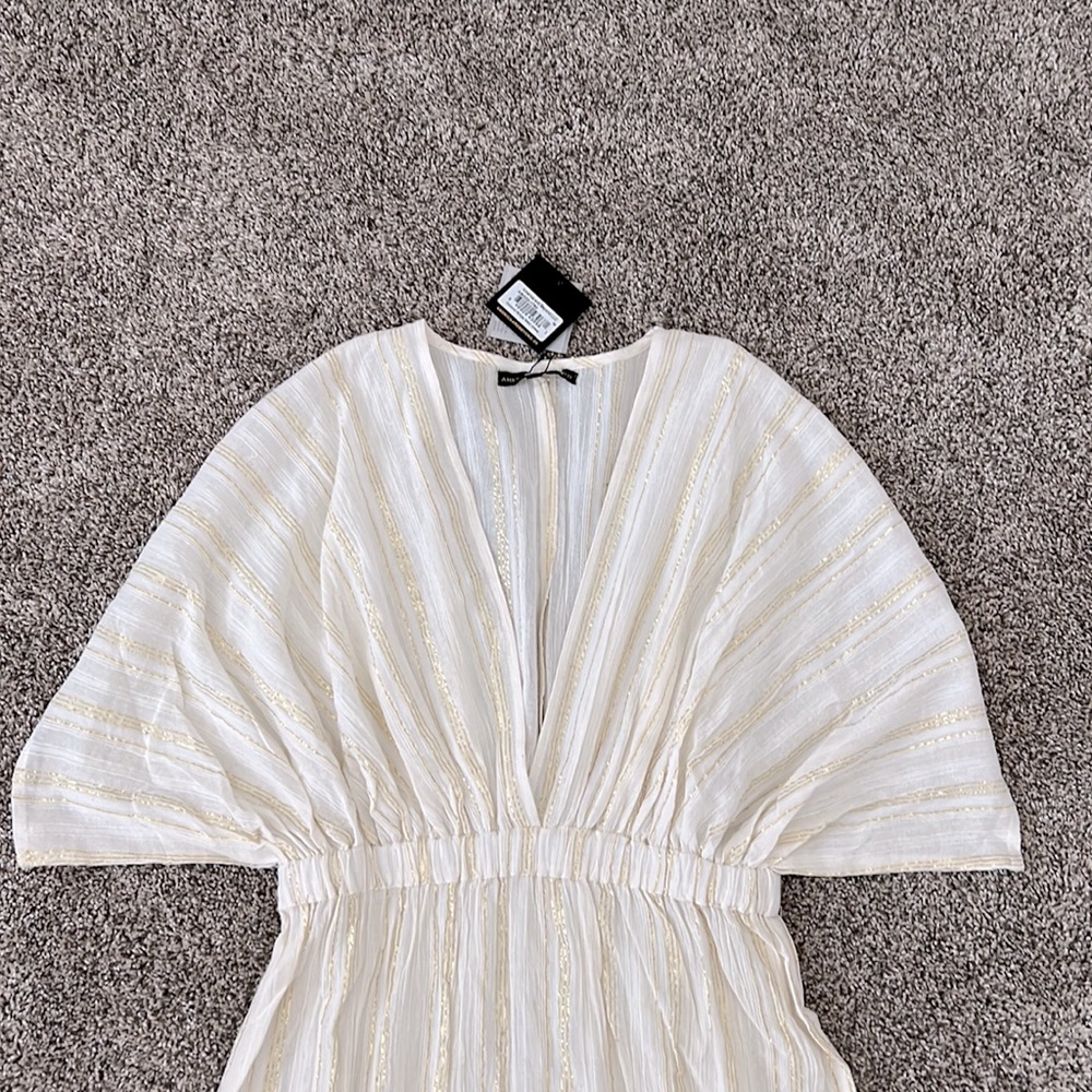 America & Beyond golend stripe coverup maxi dress. Size: Medium. NWT. - Picture 3 of 5